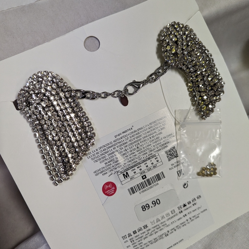 ZARA MAXI RHINESTONE JEWEL STATEMENT NECKLACE SILVER - Picture 7 of 9